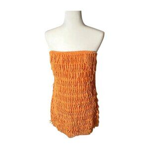 Anthropologie Let Me Be Fringe Lace Tube Mini Dress Orange NWT Petite S